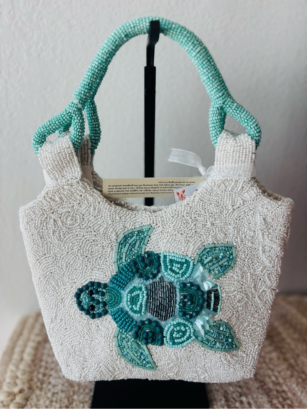 Hand-Beaded Sea Turtle Coastal Shoulder Bag